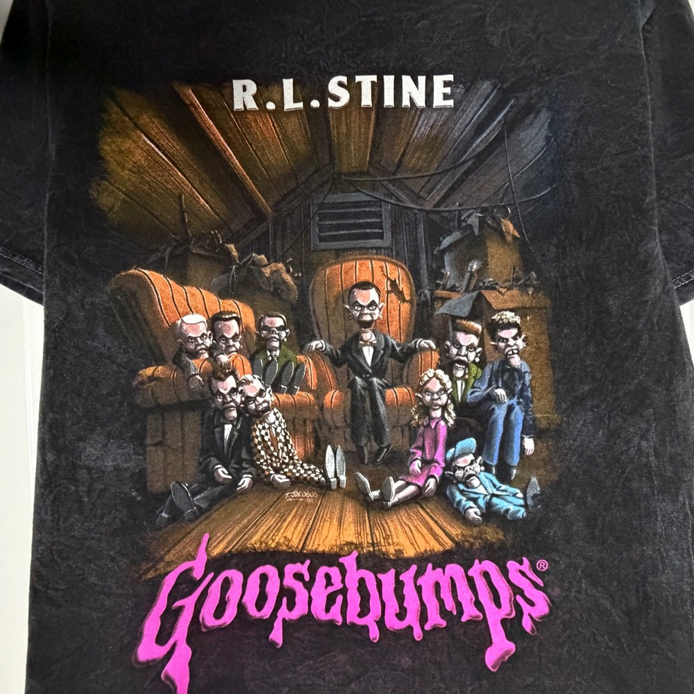 Goosebumps R.L. Stine Slappy Puppet Book Promo Grey Acid Wash Shirt Mens‎ Medium